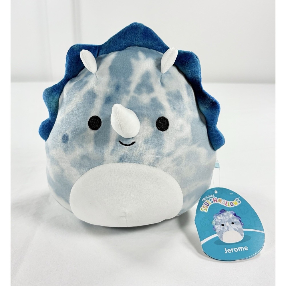 Squishmallow 7.5" Jerome Blue Triceratops Dinosaur Tie Dye Plush Kellytoy NWT